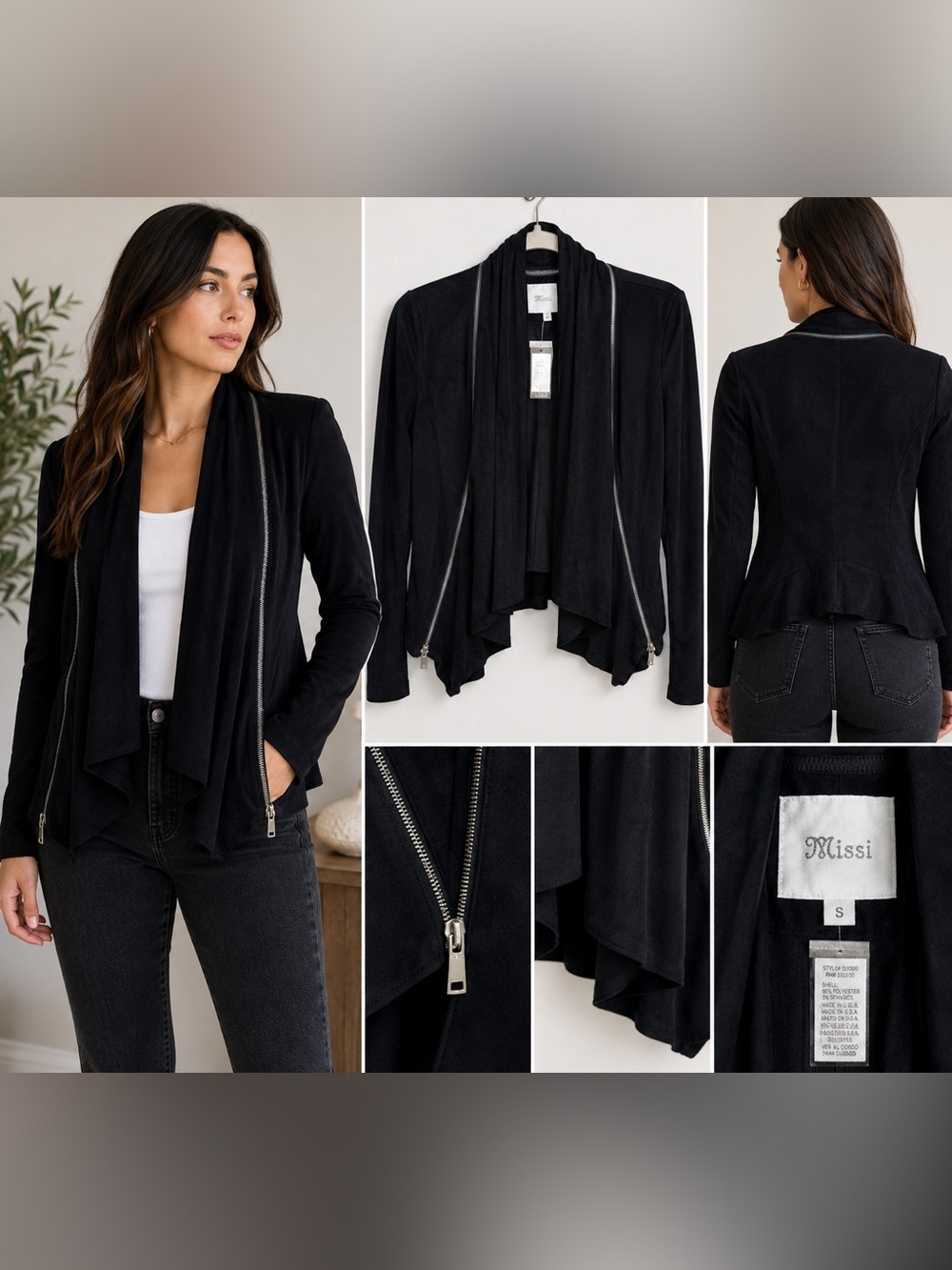 Miss Me-Faux Suede moto jacket-black-size S -NWT